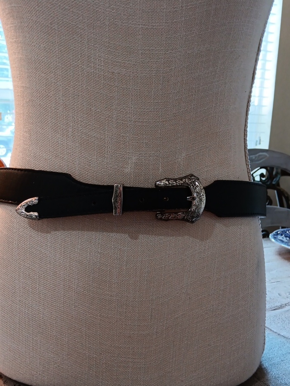 Vintage Nocona Black Leather Ranger Belt Size 32 Western 3pc Silver Buckle Set